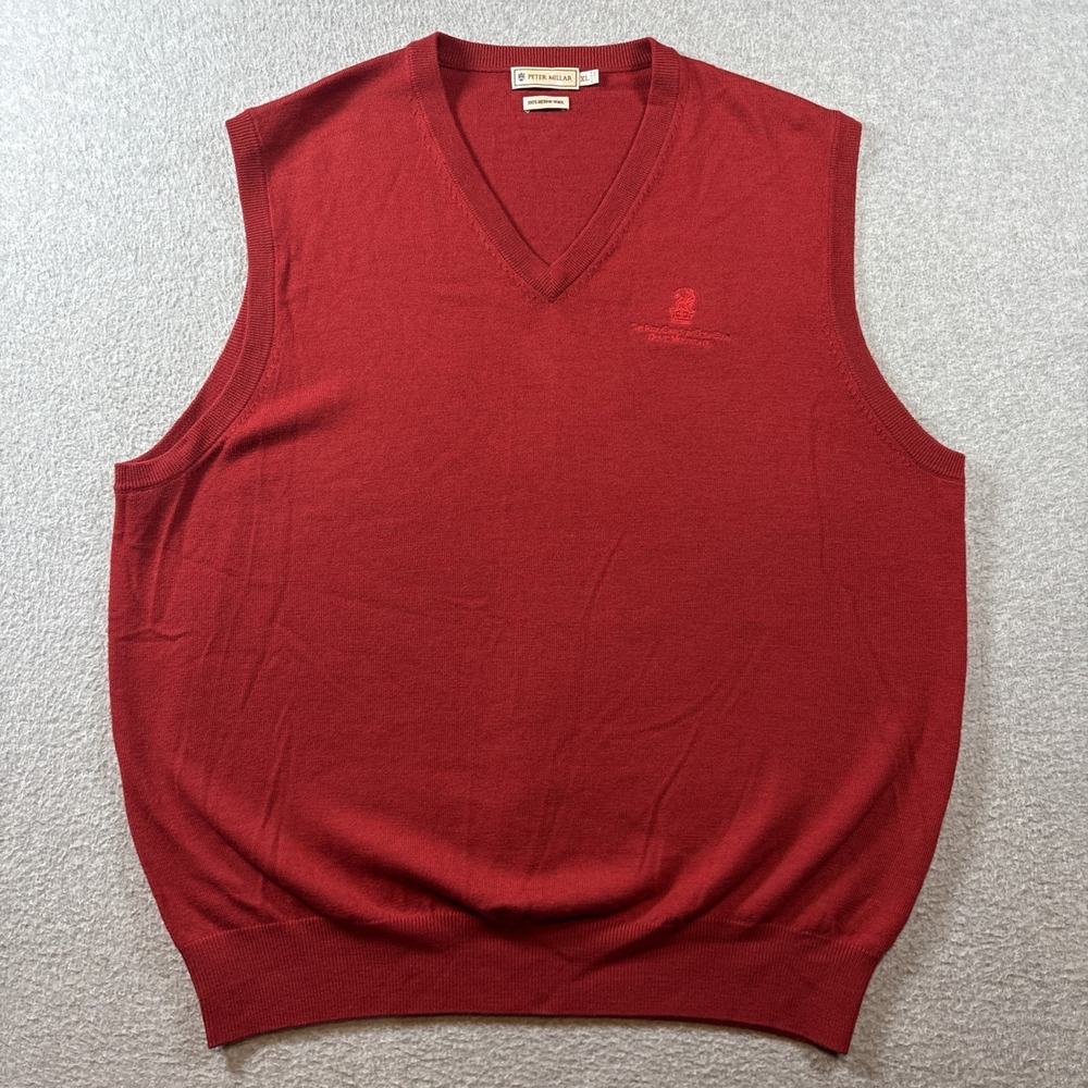 Peter Millar Red Sleeveless V Neck Sweater Vest Merino Wool Dove Mountain Ritz